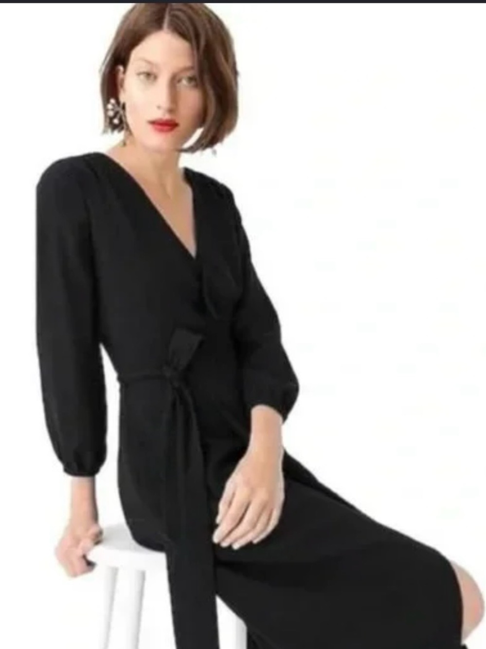 J. Crew Black Long Sleeve Wrap Midi Dress